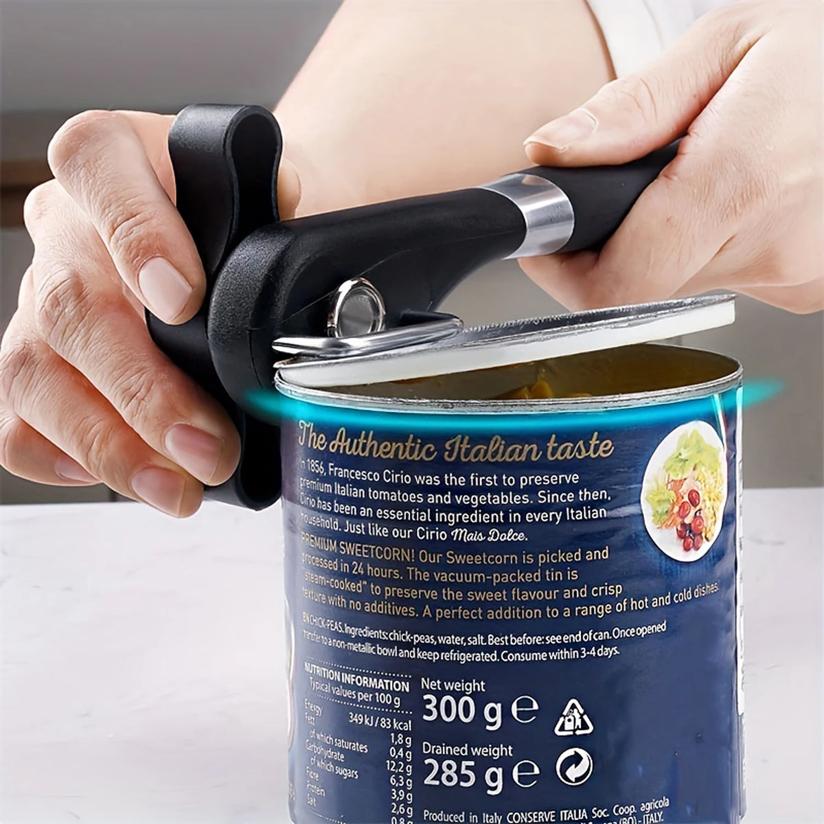 Stainless Steel Side-Cut Can Opener – Safe, Easy Single Handle Can Opener Axl