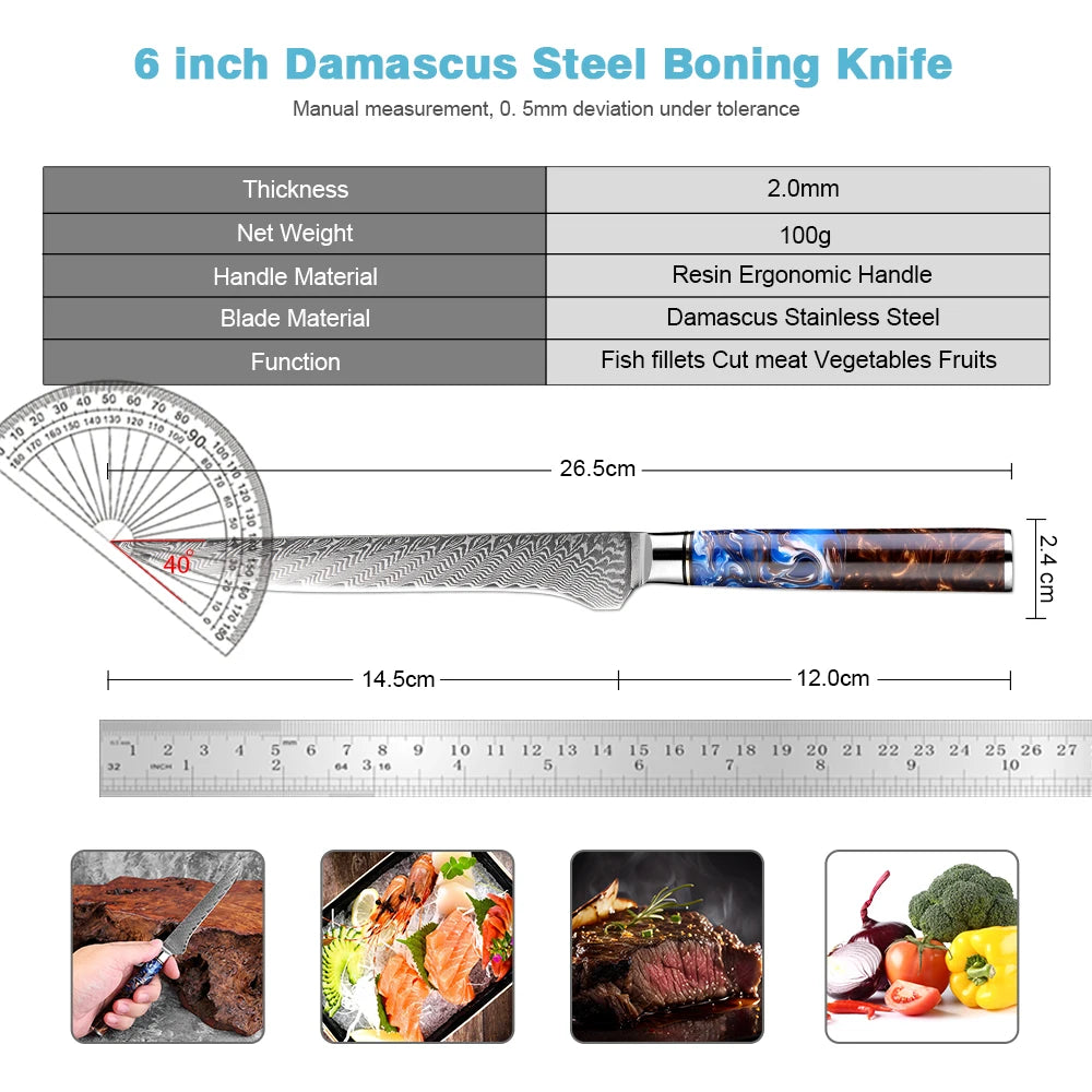 XITUO 6-Inch Damascus VG10 Boning & Fillet Knife | Resin Handle Boning Knife Axl