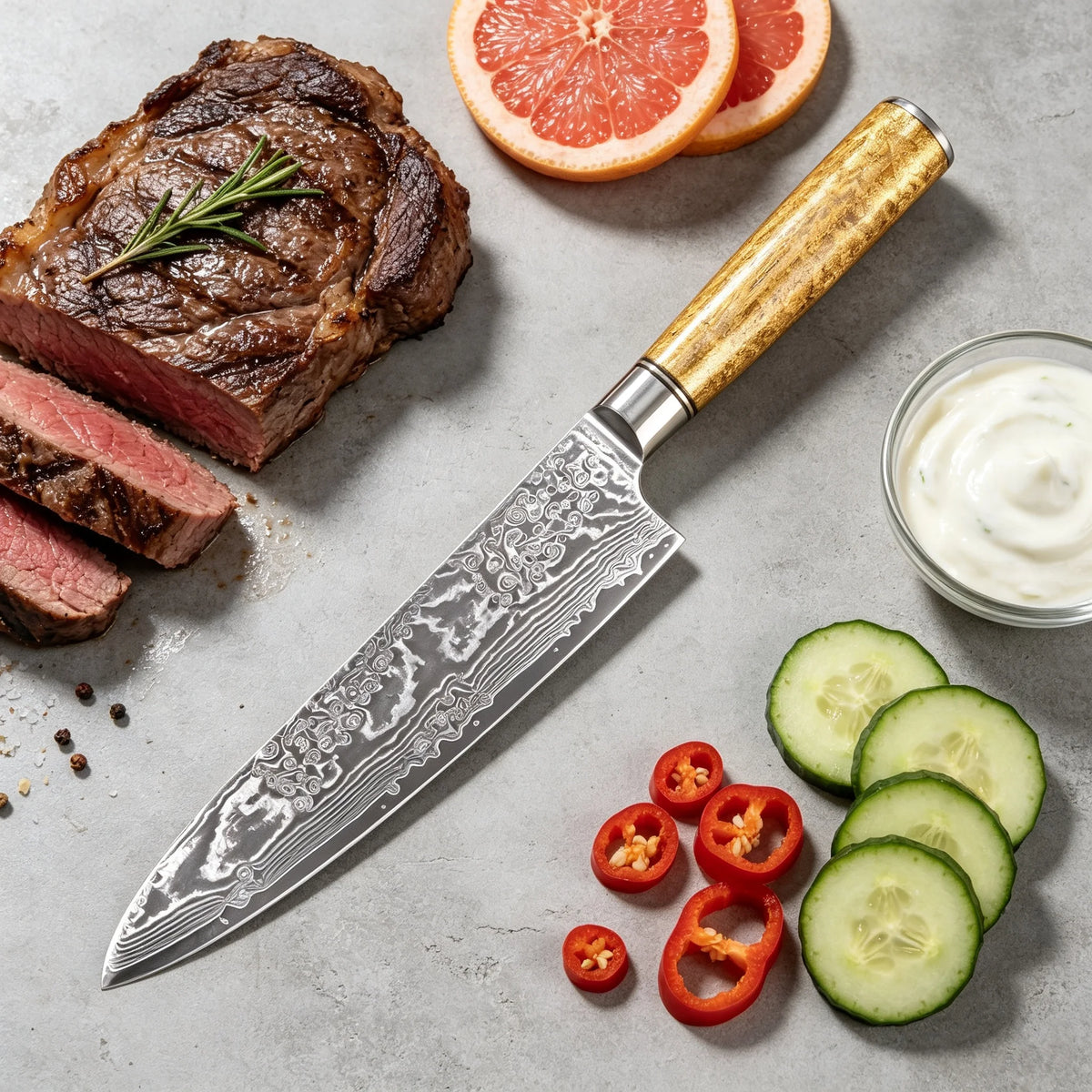 67-Layer Damascus Steel Japanese Chef Knife – 20.4cm Blade Damascus Chef Knife Axl
