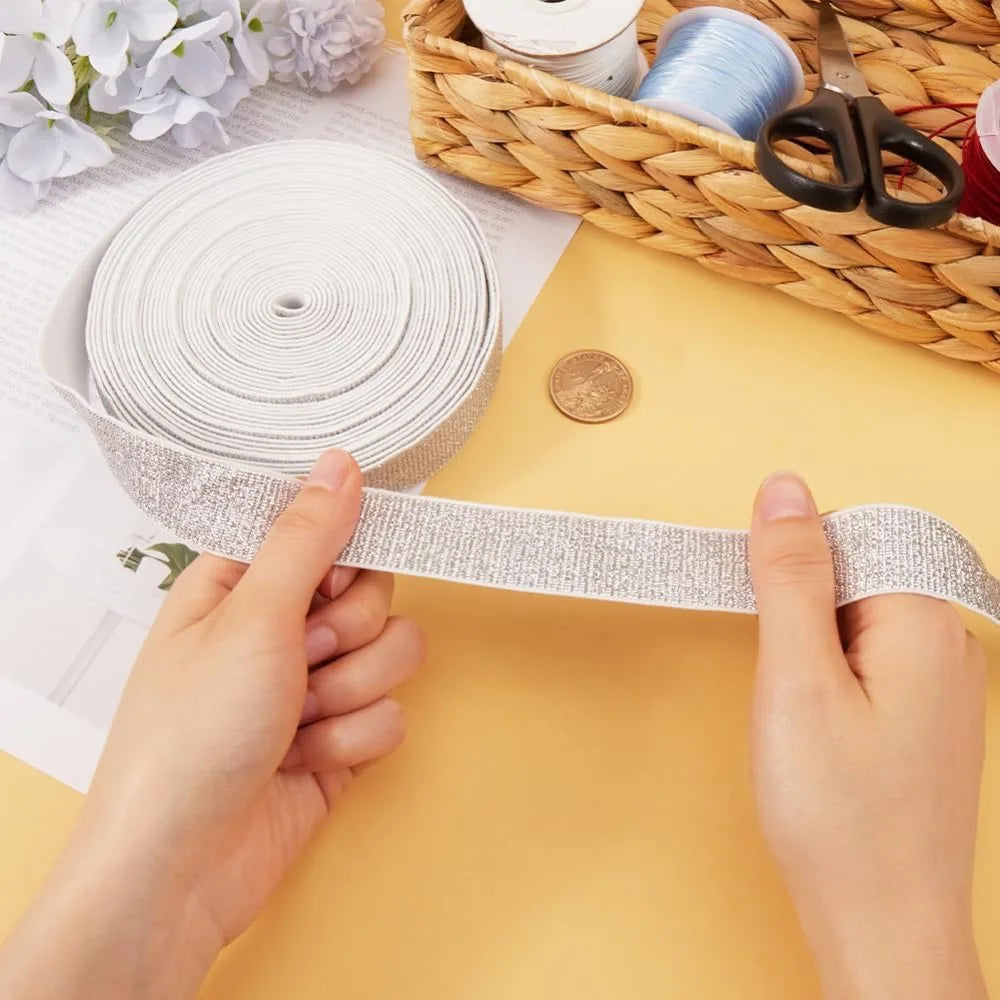Silver Flat Elastic Band 24mm – 12 Yards Polyester Sewing Roll Sewing Elastic Band Axl
