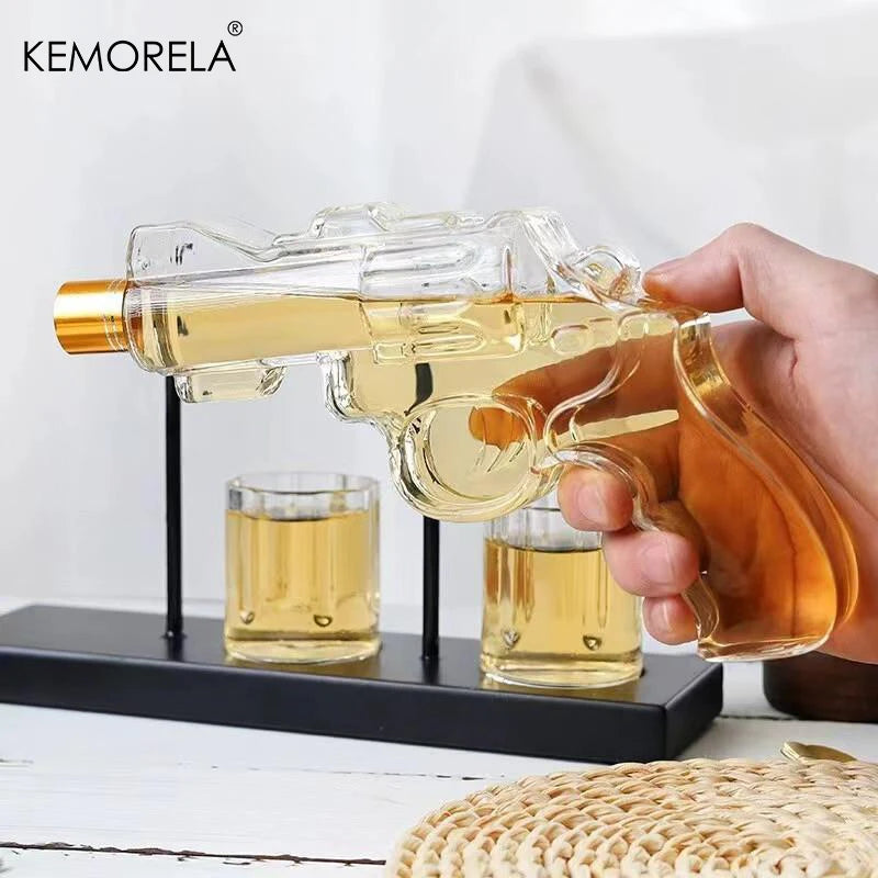 KEMORELA Revolver Whiskey Decanter & Glass Set | Bar Gift Whiskey Decanter Set Axl