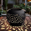 Solar LED Decorative Lantern – Hollowed Metal Outdoor Table Light Solar Garden Lantern Axl Black