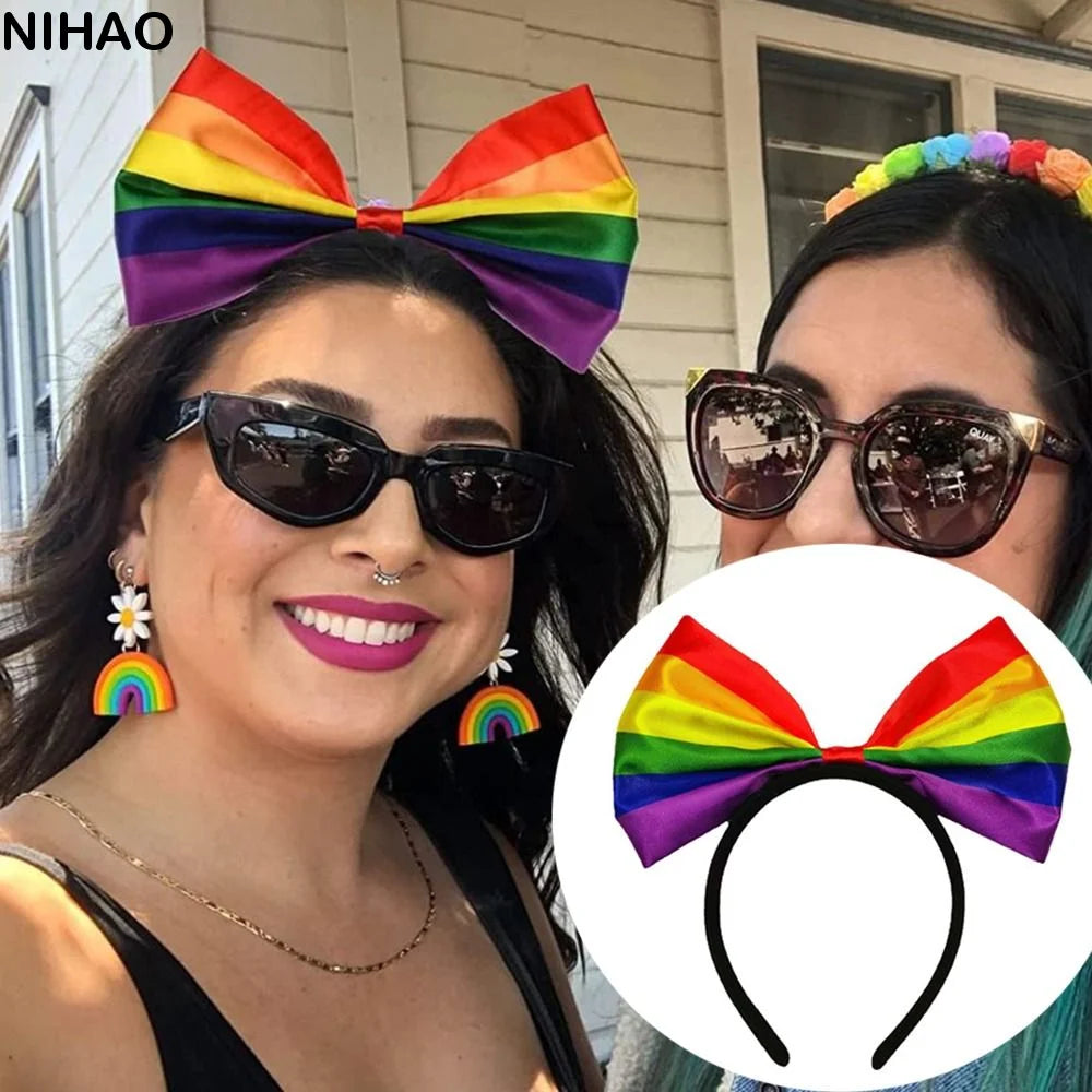 Rainbow Bow Headband – Colorful Fabric Hair Hoop for Parties Bow Hair Headband Axl