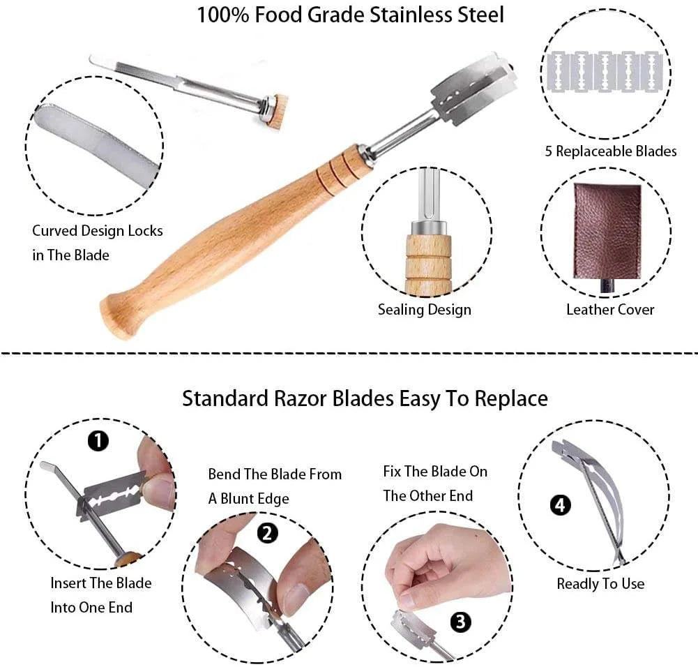 Bread Lame Scoring Tool – Wood Handle & 5 Razor Blades Bread Lame Scoring Tool Axl