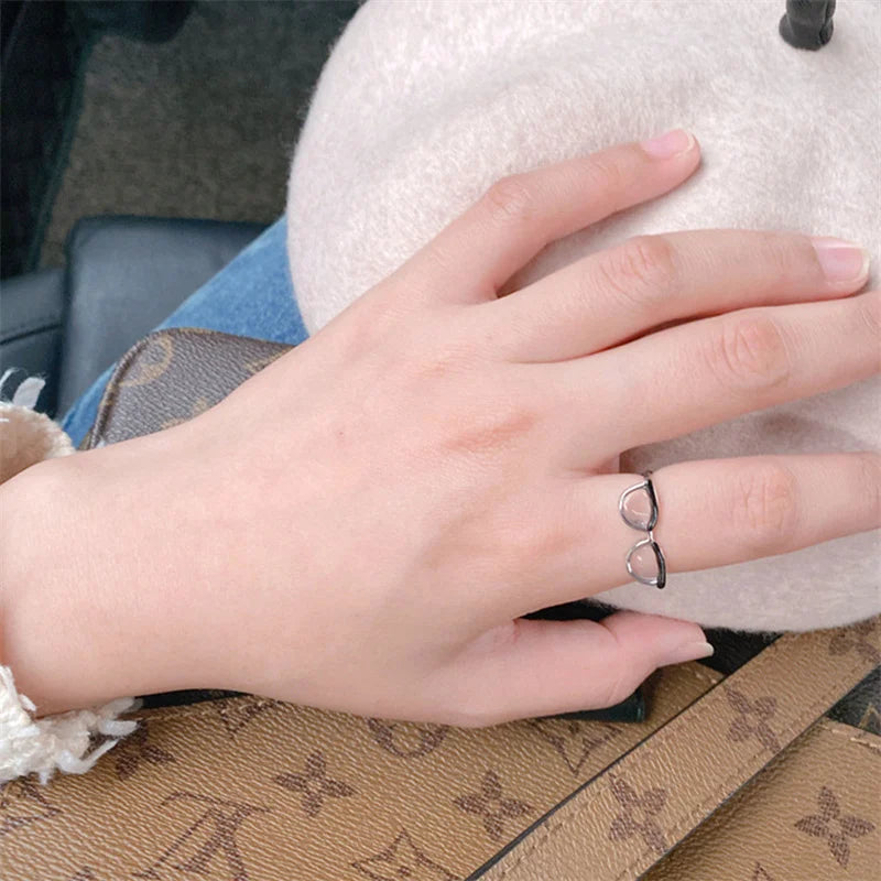 Cute Glasses Open Ring – Adjustable Enamel Copper Finger Ring Fashion Ring Axl