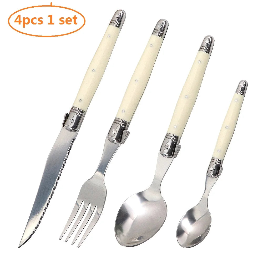 Laguiole Ivory White Stainless Steel Cutlery Set 4/6/24 Pcs Flatware Cutlery Set Axl B 4pcs 1 set