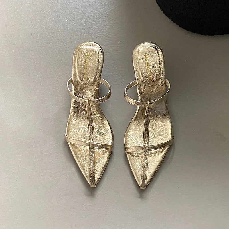Women's Wedge Sandals – Pointed Toe High Heel Slip-On Shoes Wedge Sandals Axl gold 39