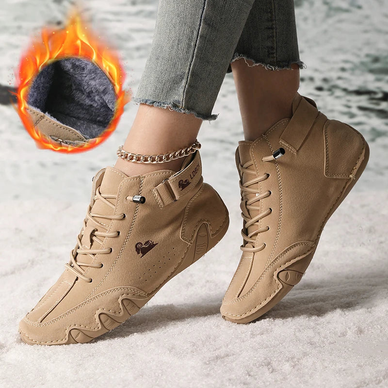 AZGB Women's Fur-Lined Ankle Boots | Warm Plush Snow Boots Women's Ankle Boots Axl khaki PLUSH 38