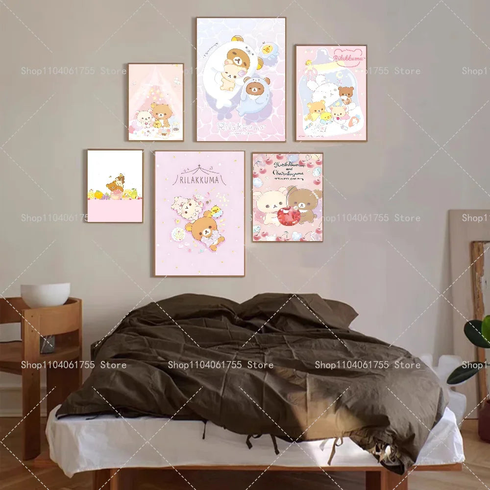 Cartoon Cat Rilakkuma Wall Poster – Waterproof Self-Adhesive Sticker Wall Art Poster Axl