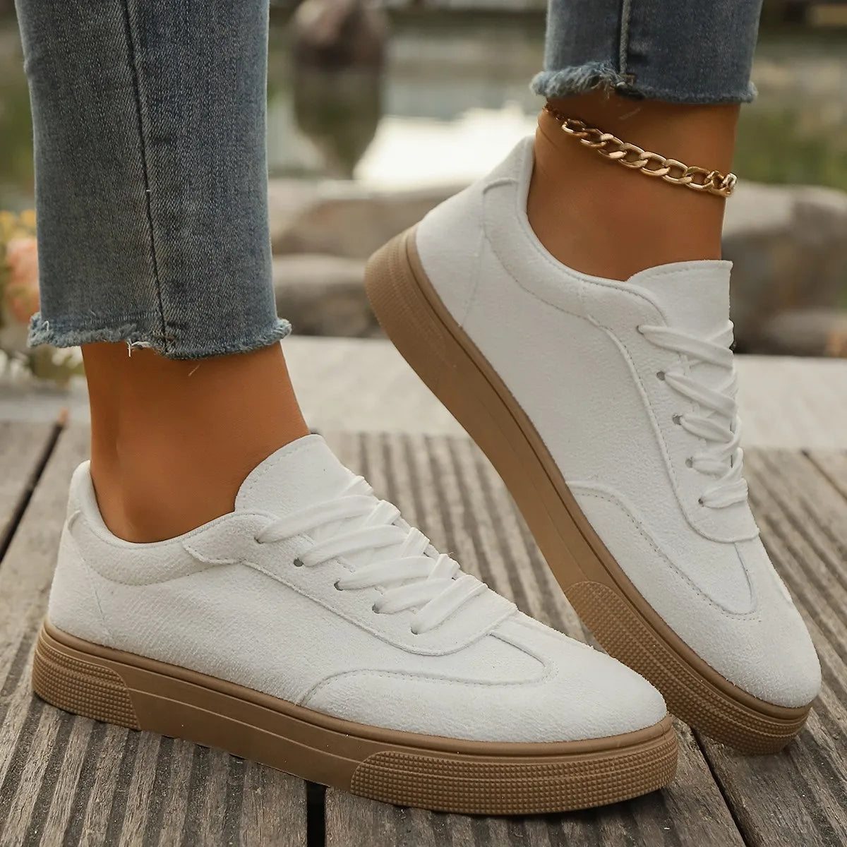 Women's Retro Canvas Sneakers – Breathable Flat Casual Shoes Canvas Flat Sneakers Axl White 42