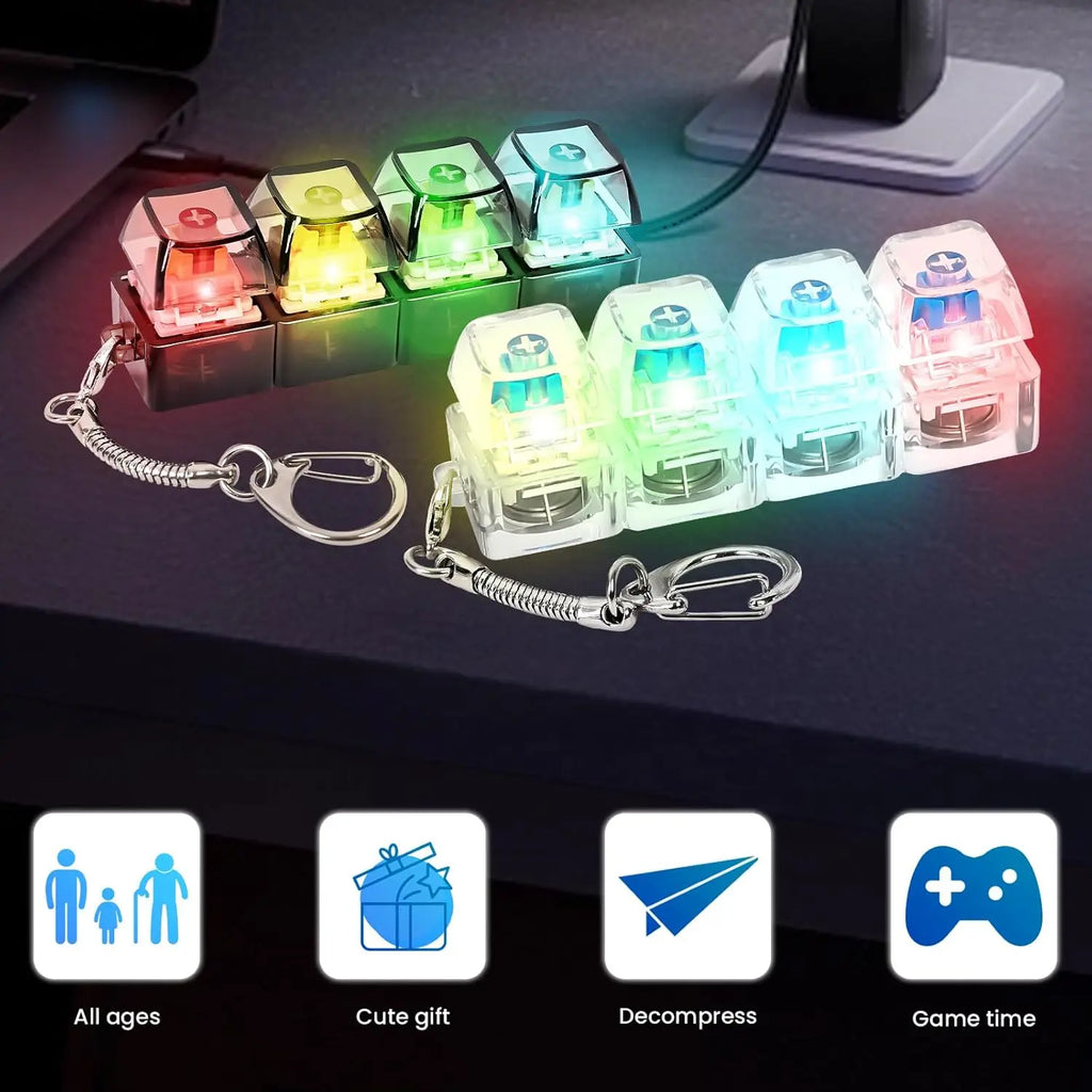LED Glow Keyboard Fidget Keychain Clicker – 1 or 2 Pack Fidget Keychain Toy Axl