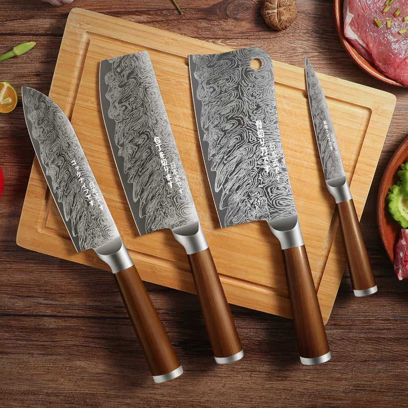 Damascus Steel Kitchen Knife Set 1–4 Pc | PLYS Chef Knives Kitchen Knife Set Axl