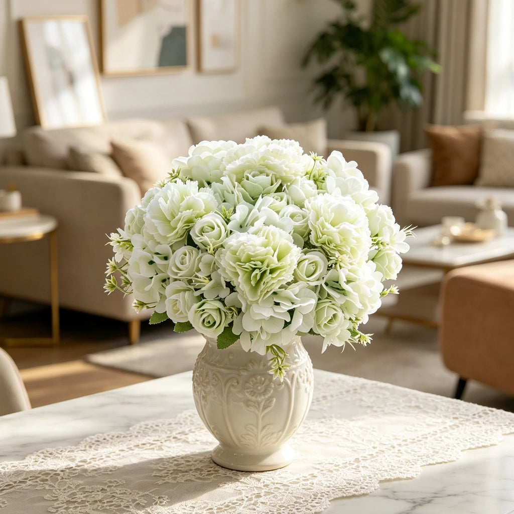 Silk Artificial Carnation Rose Bouquet – Wedding & Home Decor Artificial Flower Bouquet Axl