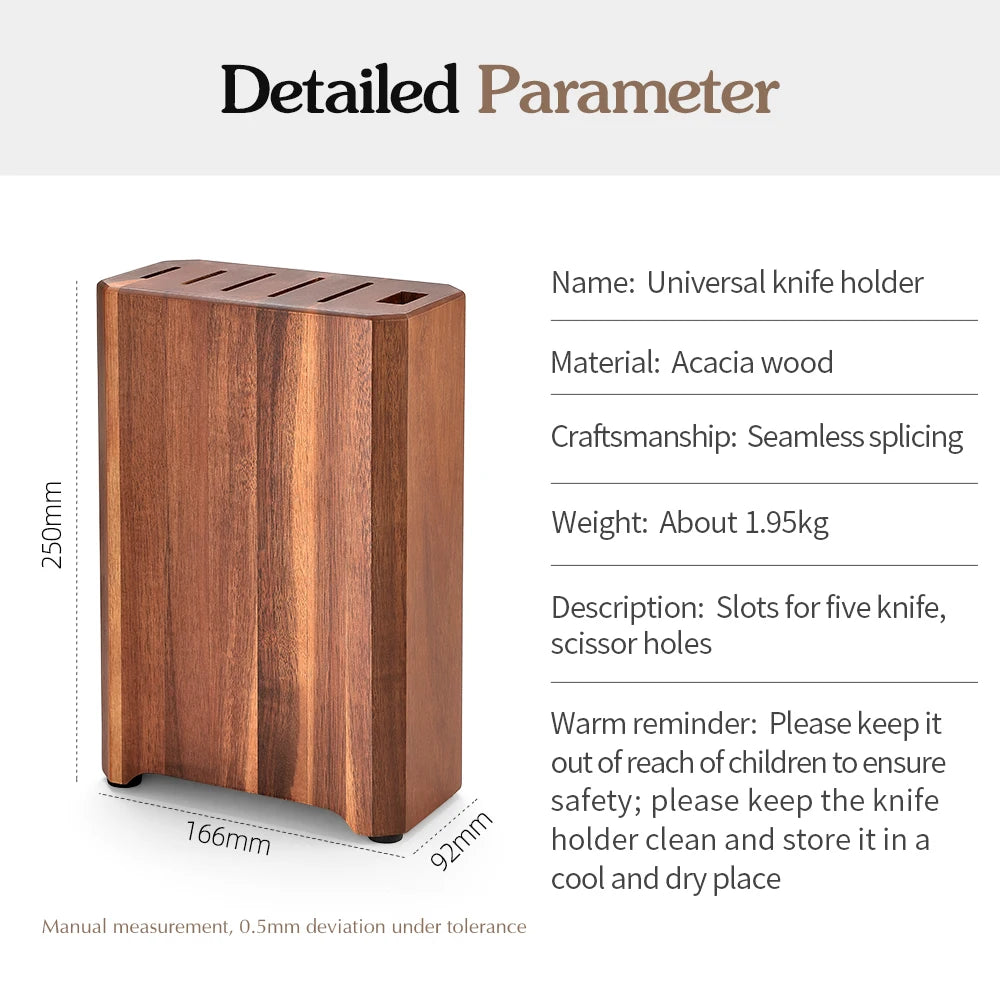 XINZUO Acacia Wood Knife Block – 6-Slot Knife Holder Wood Knife Block Axl