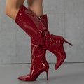 Women's Patent Leather Knee-High Stiletto Boots – Pointed Toe Knee-High Boots Axl Burgundy 39