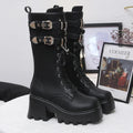 Women's Punk Platform Mid-Calf Boots | Chunky Wedge Moto Boot Platform Moto Boots Axl black 42