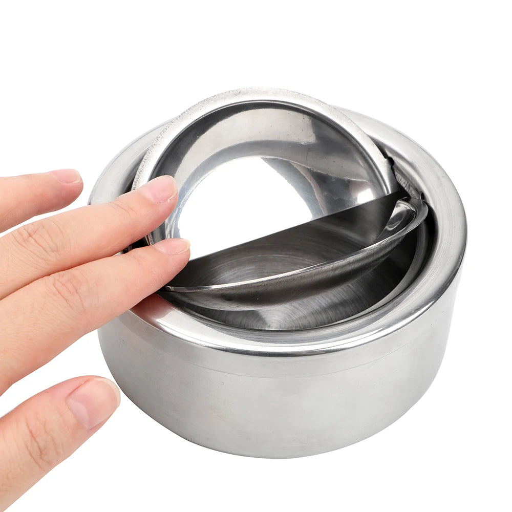 Stainless Steel Lidded Ashtray – Round Windproof Portable Lidded Ashtray Axl