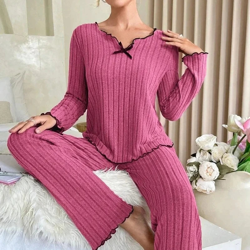 Women's Ribbed Pajama Set – Long Sleeve Top & Pants | 2-Piece Women's Pajama Set Axl
