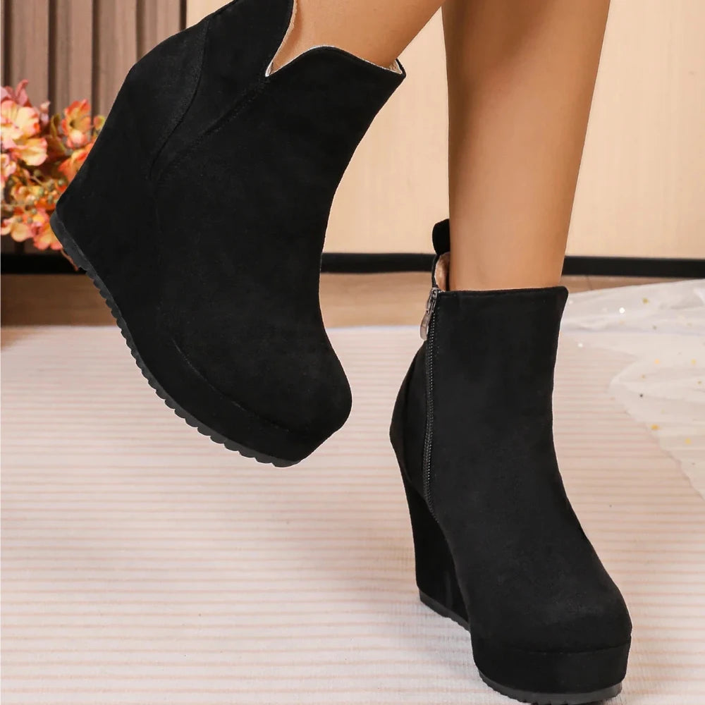 Women's Wedge Ankle Boots – Side Zip Round Toe Warm Booties Wedge Ankle Boots Axl