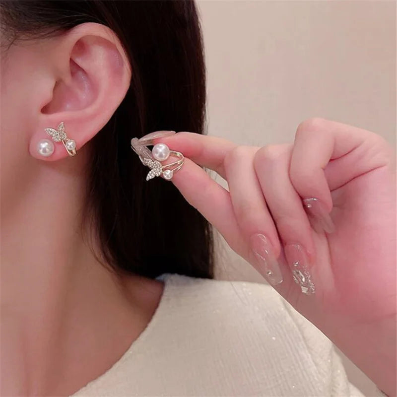 Vintage Pearl Rhinestone Flower Stud Earrings for Women Stud Earrings Axl