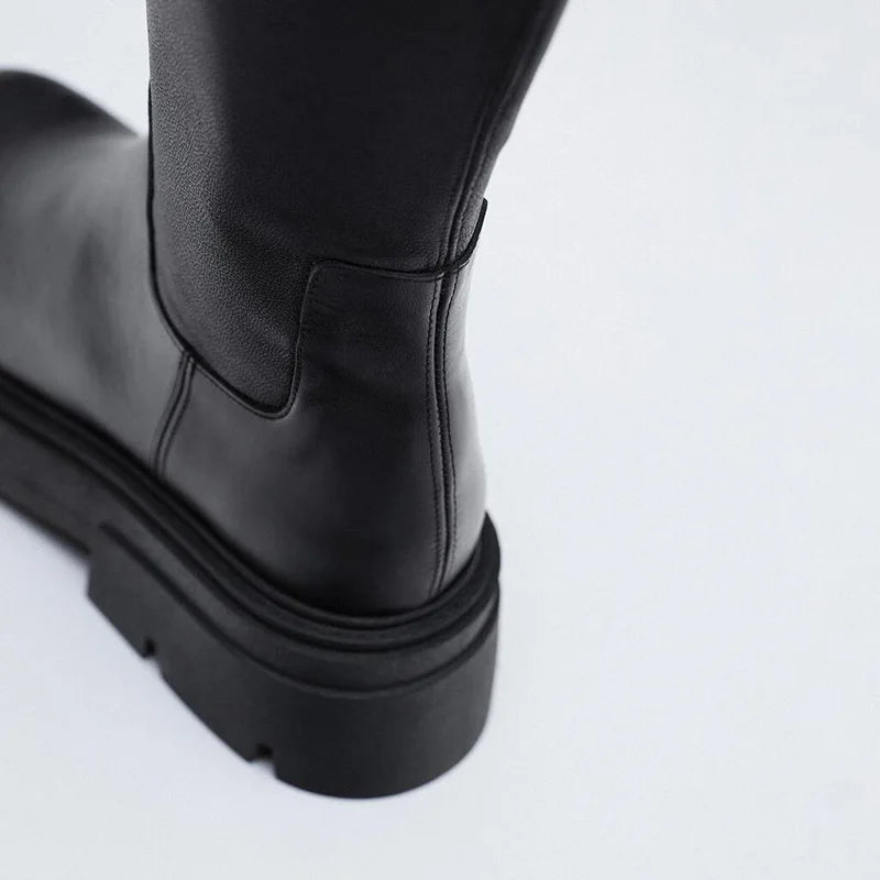 Women's Chunky Heel Zip Calf Boots – Punk Platform Style Women's Calf Boots Axl