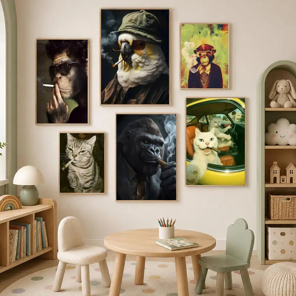 Smoking Animals Wall Art Poster – Self-Stick HD PVC Decor Wall Art Poster Axl