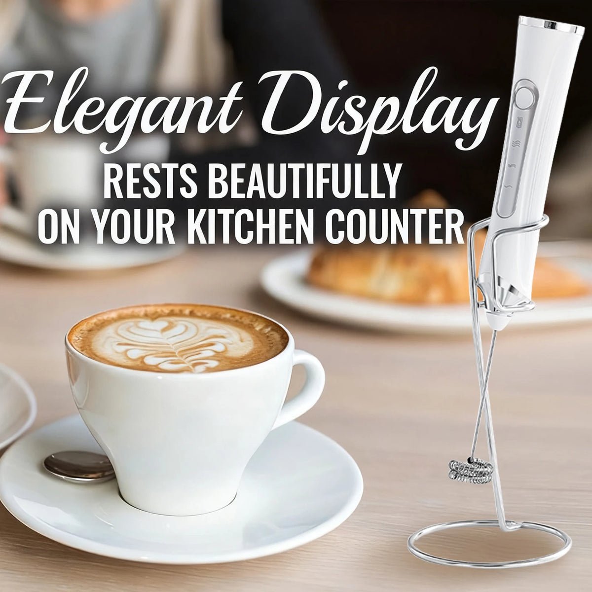 Rechargeable Milk Frother Wand with Stand – 12000 RPM Milk Frother Wand Axl