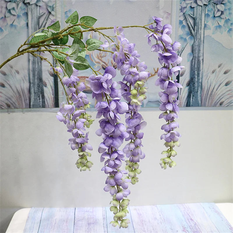Artificial Wisteria Hanging Flower Strings – 6 Stem Wall Decor Artificial Hanging Flowers Axl PURPLE