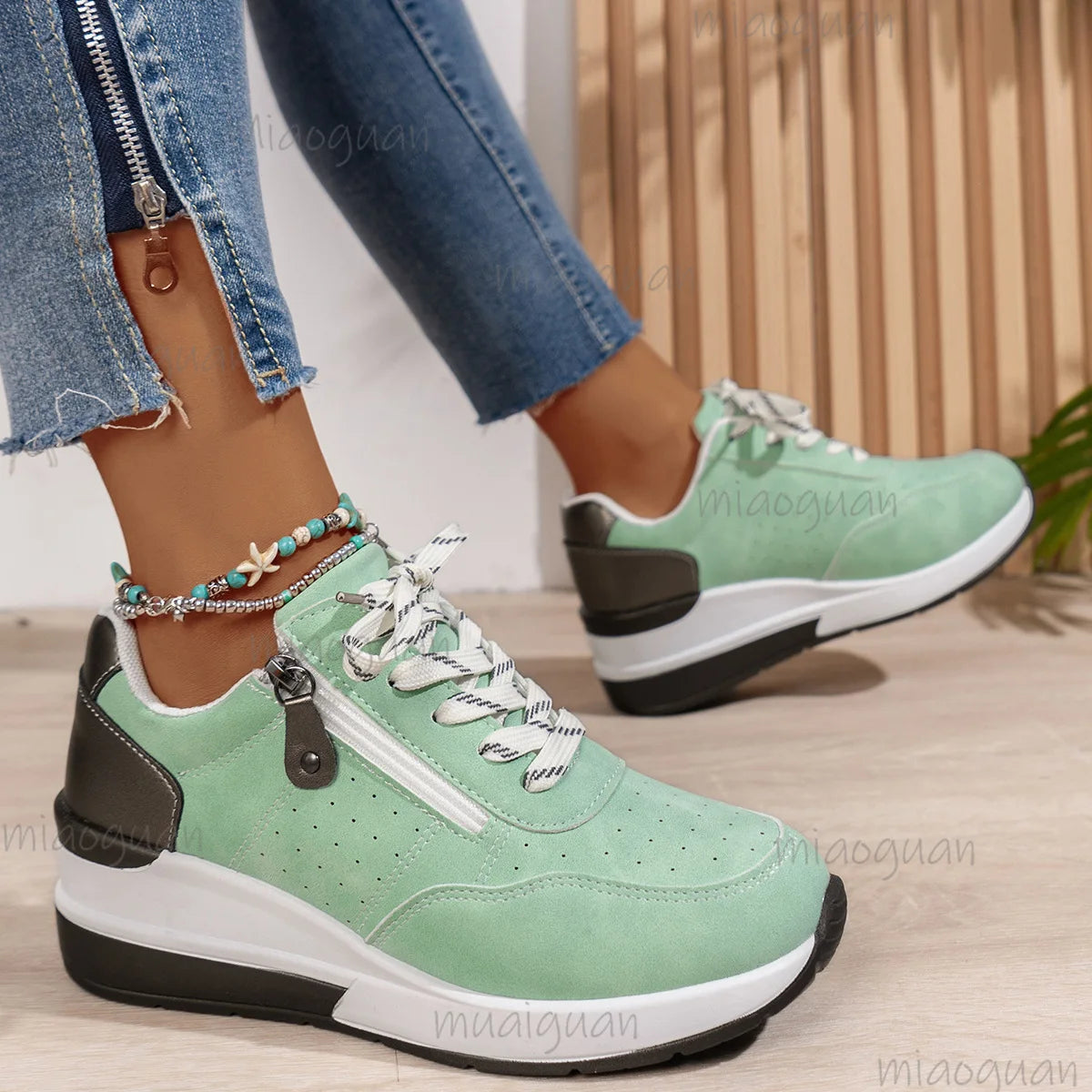 Women's Platform Wedge Sneakers – Breathable Lace-Up Casual Shoes Platform Wedge Sneakers Axl