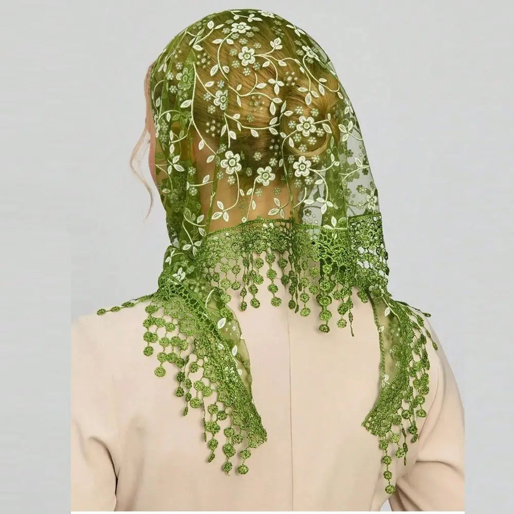 Floral Lace Triangle Scarf – Embroidered Veil Headband for Women Lace Head Scarf Axl