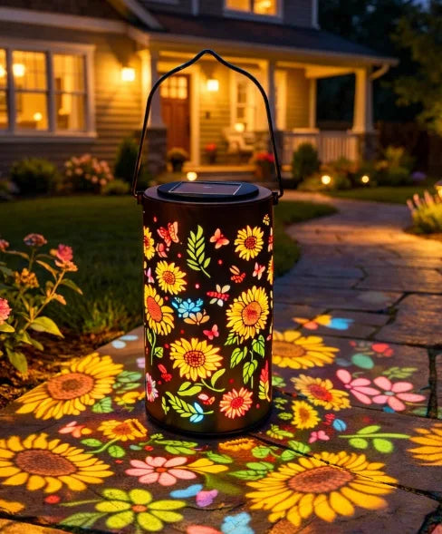 Hanging Solar Lantern – Vintage Metal LED Tree Garden Light Solar Garden Lantern Axl Colorful Sunflower