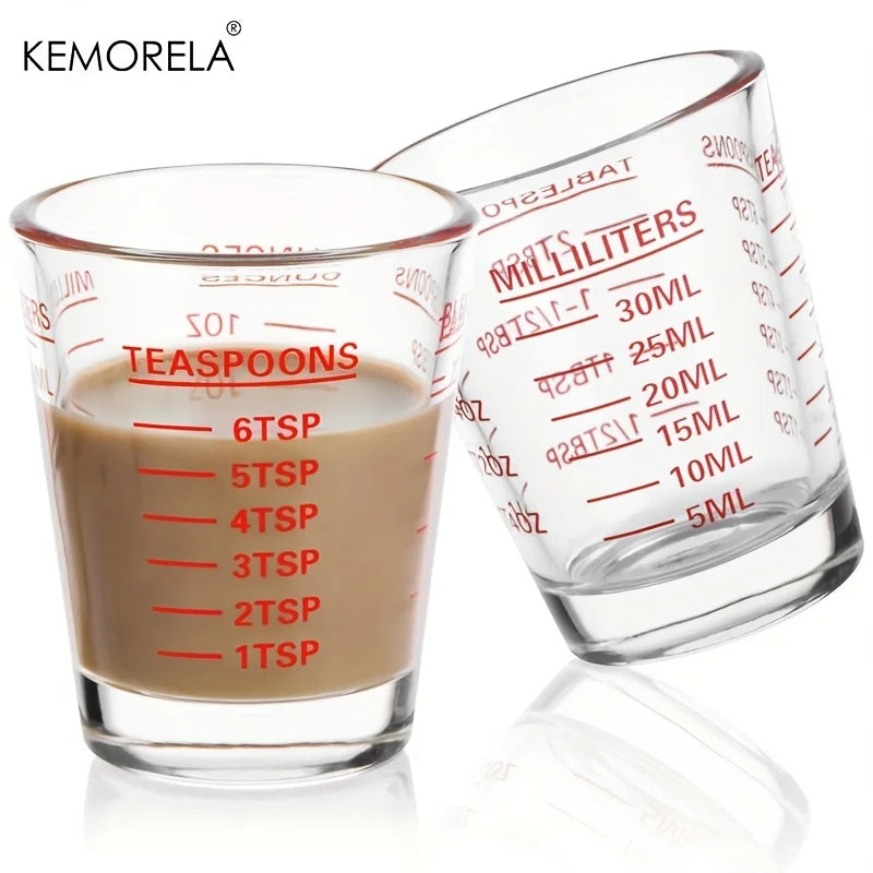KEMORELA Espresso Shot Glasses 2pc – 30ml Heavy Glass Measure Espresso Measuring Cup Axl Red 30ml