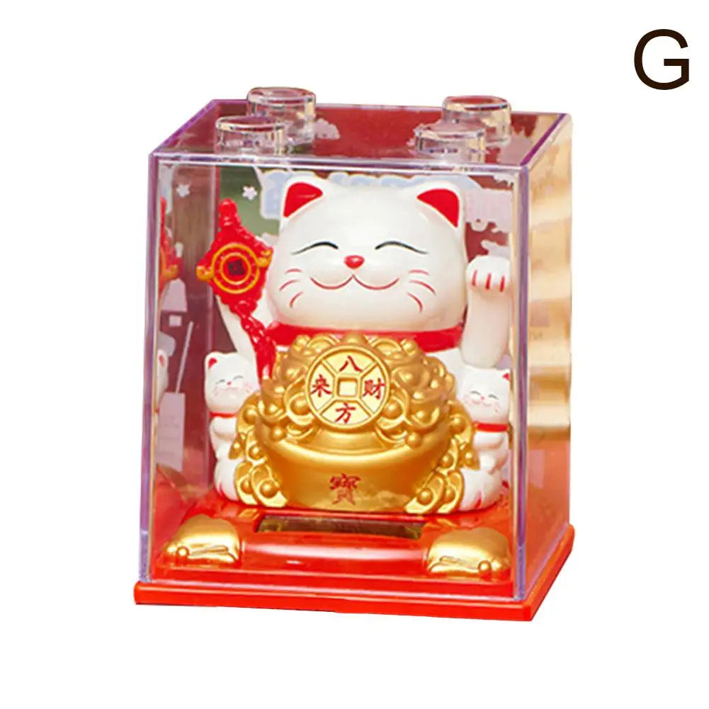 Solar Lucky Cat Figurine – Auto Wave Fortune Cat Ornament Solar Cat Figurine Axl G