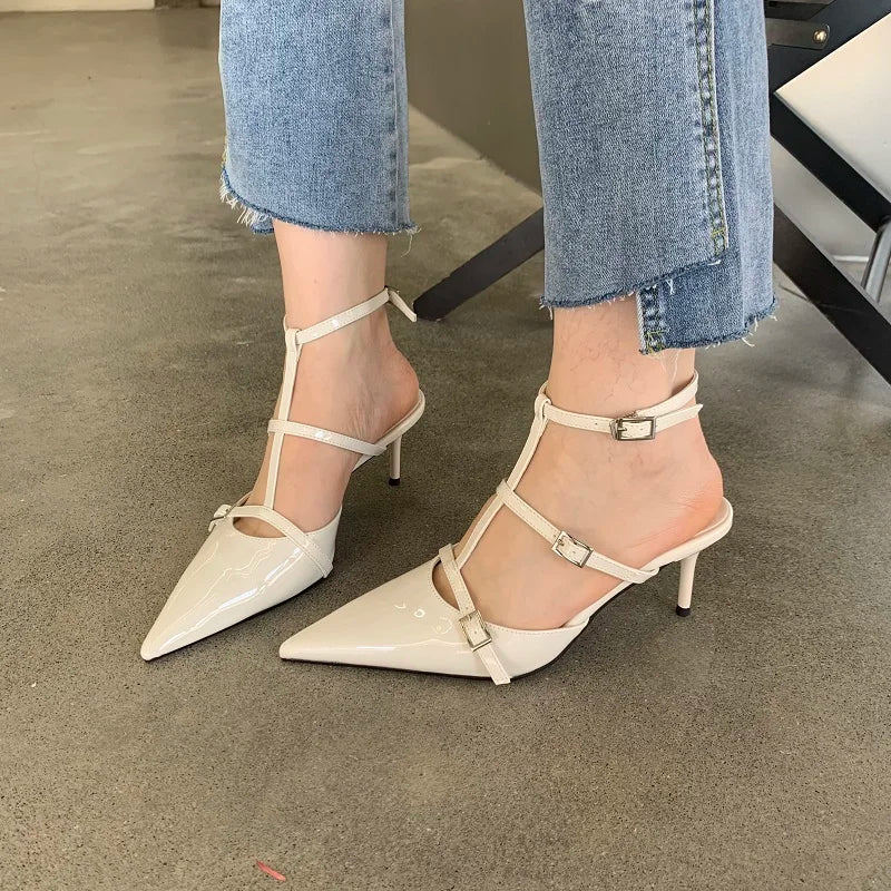 Women's Pointed Toe High Heel Pumps with Ankle Strap High Heel Pumps Axl