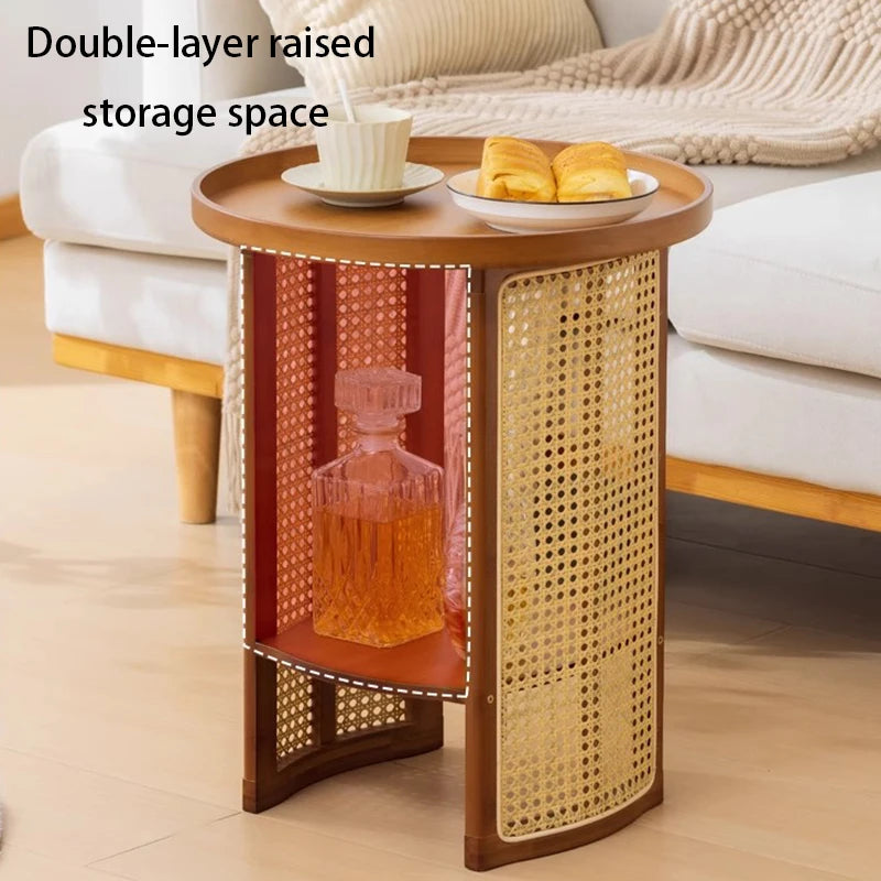Round Bamboo Coffee Table with Storage Shelf | Japanese Style Bamboo Coffee Table Axl