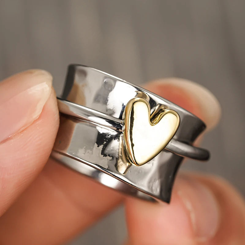 Huitan Two-Tone Heart Ring for Women | Brass Fashion Jewelry Fashion Ring Axl