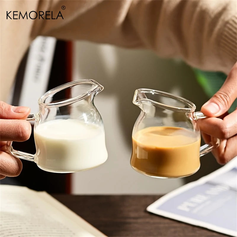 Mini Glass Milk Pitcher Slanted Spout – Heat Resistant | KEMORELA Glass Milk Pitcher Axl
