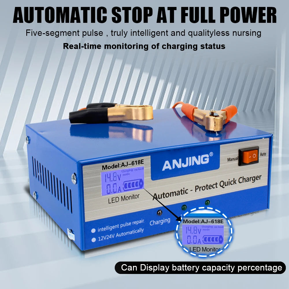 Automatic Pulse Battery Charger 12V 24V 200AH Lead Acid Smart Car Battery Charger Axl