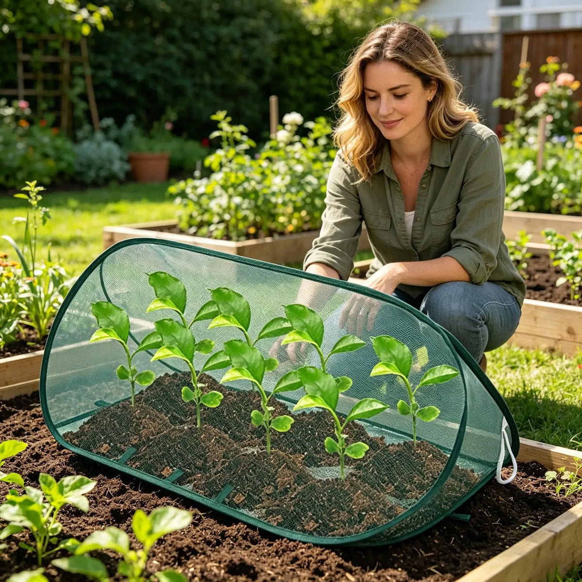 Pop-Up Plant Protection Netting with 6 Ground Stakes Garden Protective Netting Axl