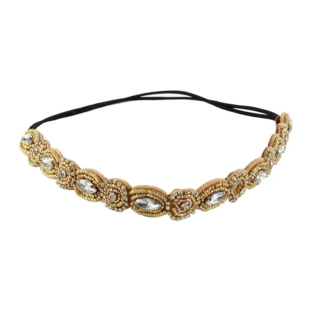 Rhinestone Beaded Headband – Bohemian Elastic Hair Band Beaded Headband Axl gold