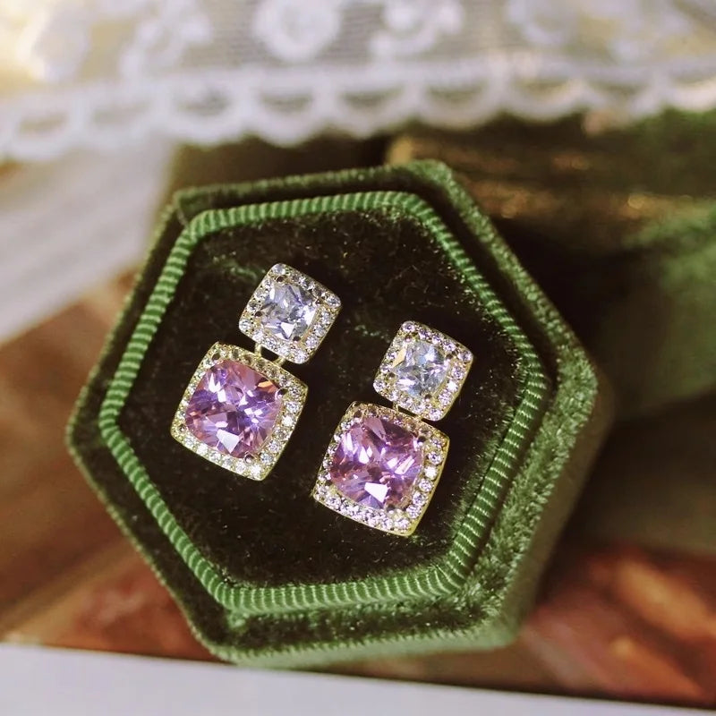 Huitan Pink & White CZ Drop Earrings – Wedding Party Jewelry CZ Drop Earrings Axl