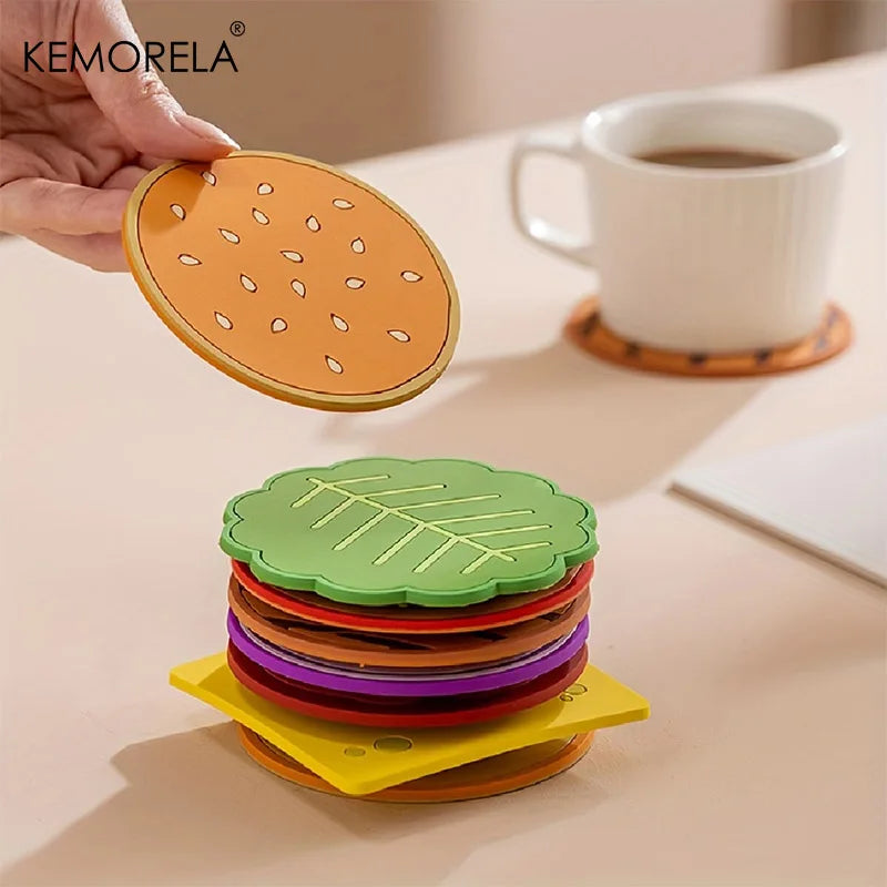 8-Piece Burger Shape Silicone Coaster Set | Fun Kitchen Gift Silicone Coaster Set Axl
