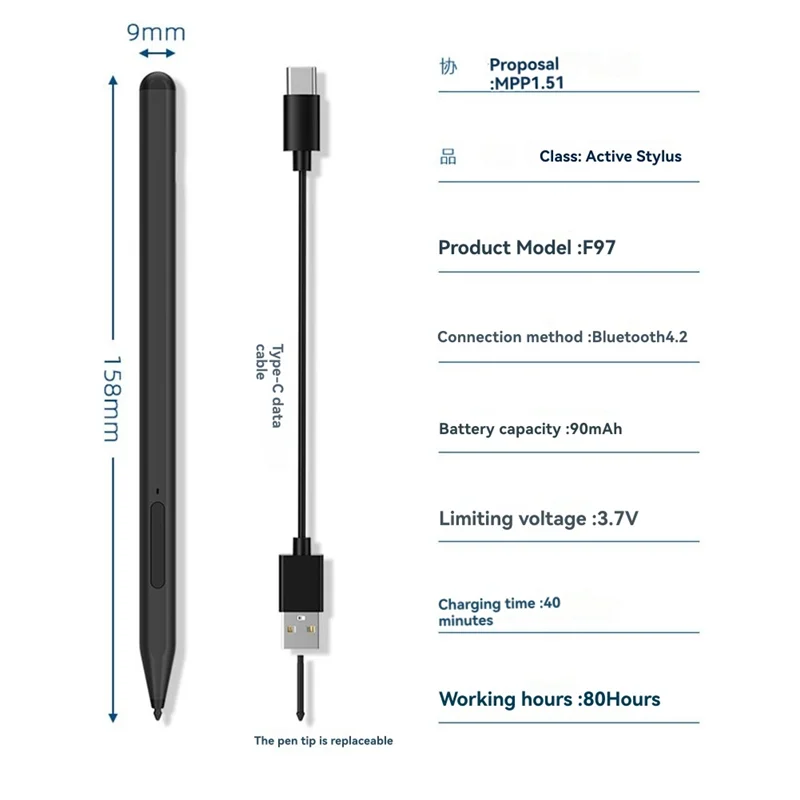 MPP 2.0 Stylus Pen for Microsoft Surface Pro & Go – Fast Charge Tablet Stylus Pen Axl
