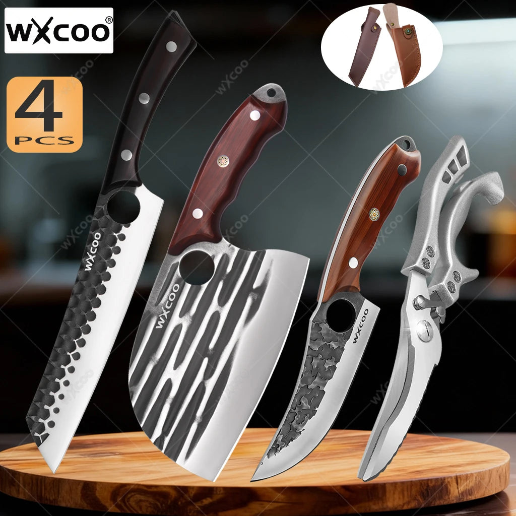 WXCOO Forged Chef's Knife Set – 5Cr15MOV Stainless Steel Kitchen Knife Set Axl 4PCS