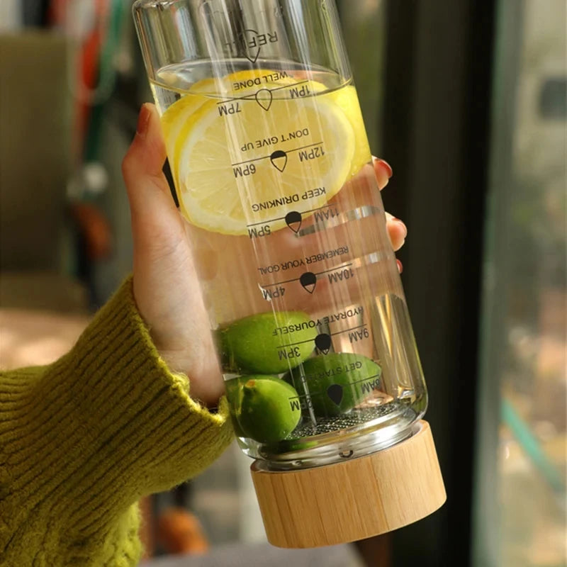 700ml Glass Water Bottle with Tea Infuser & Time Scale Glass Water Bottle Axl