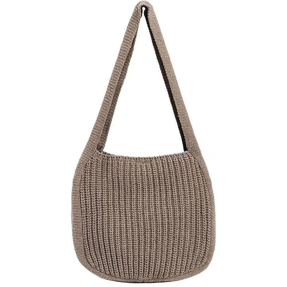 Women's Large Crochet Tote Bag – Hollow Woven Shoulder Handbag Woven Tote Bag Axl Khaki
