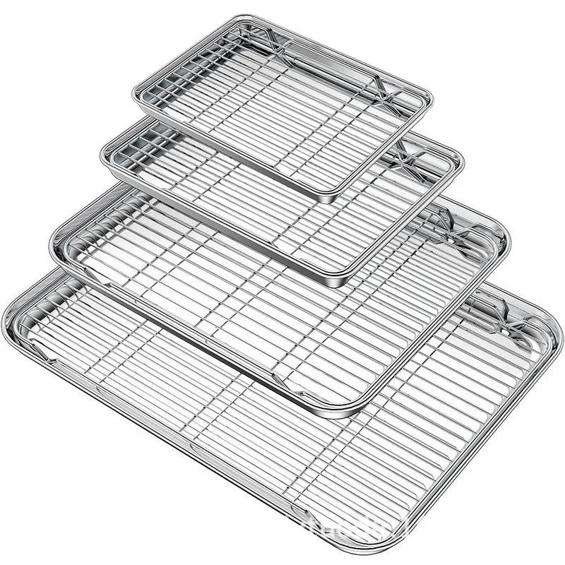 Stainless Steel Baking Tray & Wire Rack Set | Oven Roasting Pan Baking Tray & Rack Set Axl