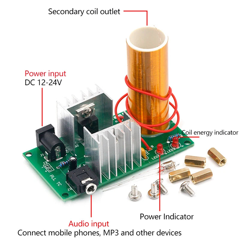 Mini Tesla Coil DIY Kit – 15W Plasma Arc & Music Speaker DIY Electronics Kit Axl