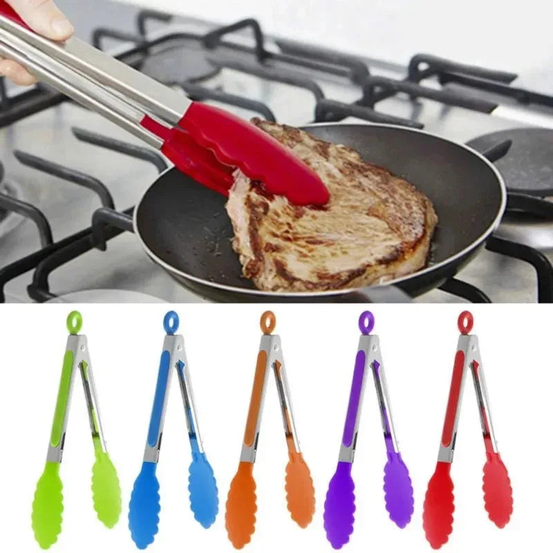Stainless Steel Silicone Food Tongs – Heat-Resistant 2-Pack Kitchen Cooking Tongs Axl