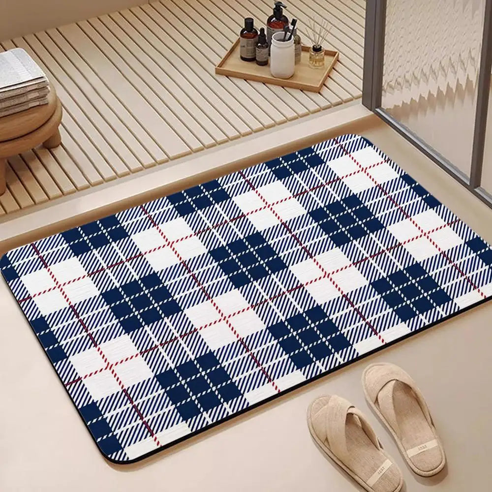 Diatomite Bath Mat – Gingham, Quick Dry & Anti-Slip Rubber Base Diatomite Bath Mat Axl